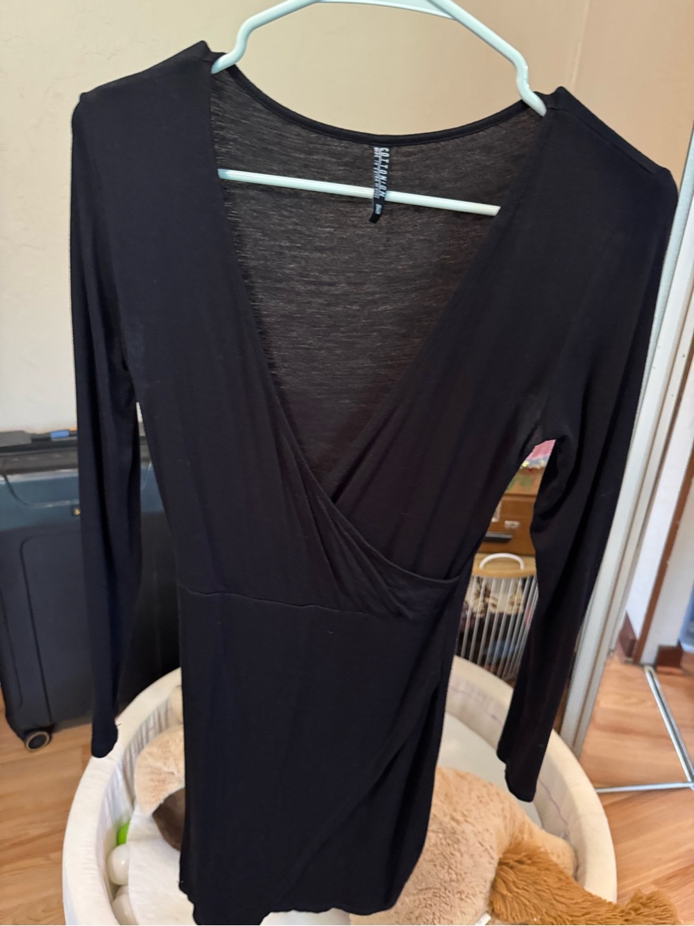 Cotton On Black Long-Sleeve Wrap V-Neck Dress